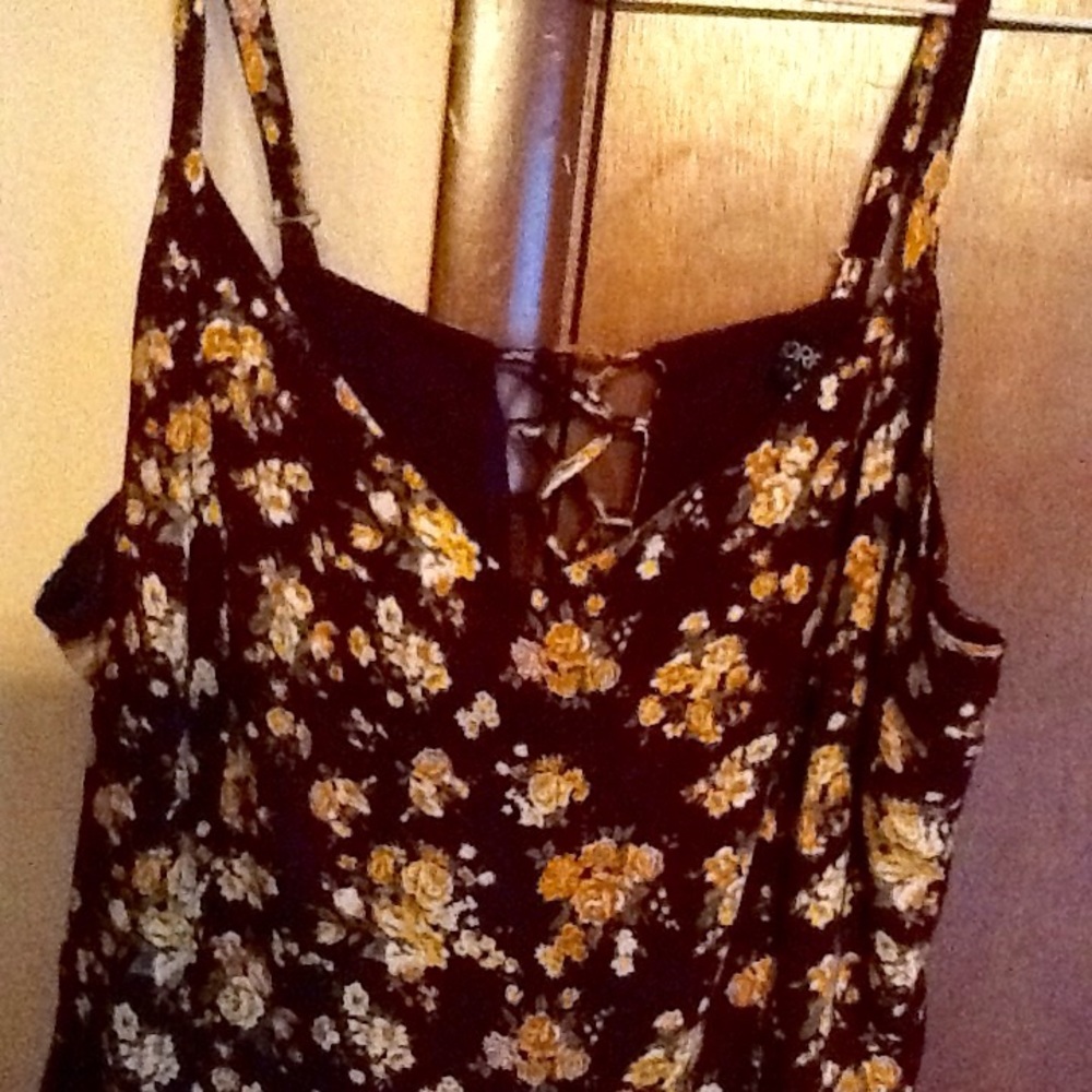 Forever 21 2X Flowy Yellow Rose Tie Up Back